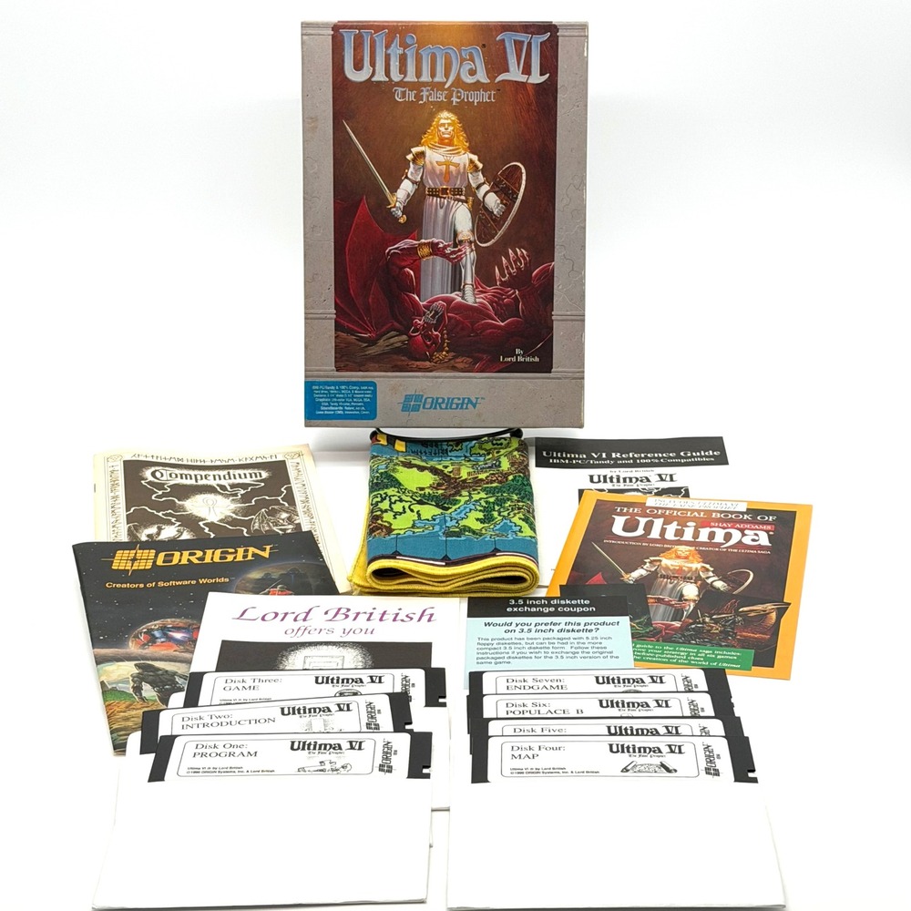 Ultima‎ VI The False Prophet PC Tandy Big Box 5.25 Floppy Cloth Map Lot